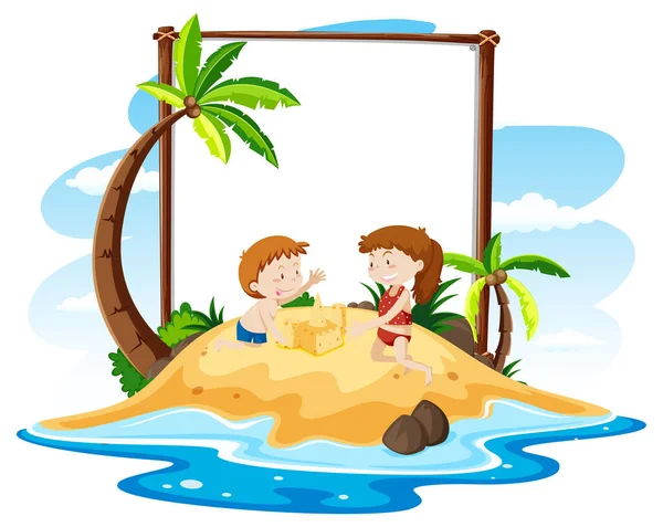 Summer Beach Theme Blank Banner Isolated White Background Illustration — Stock Vector