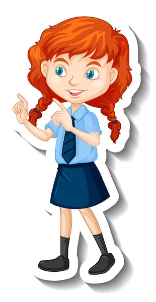 Student Girl Cartoon Character Sticker Illustration — Stock Vector