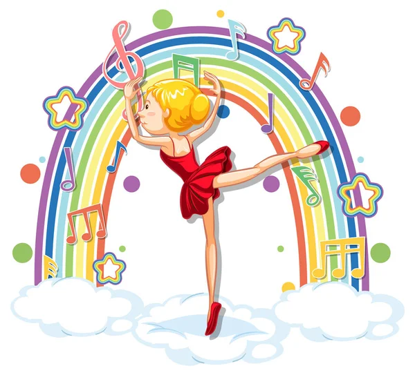 Bailarina Dançando Nuvem Com Símbolos Melódicos Ilustração Arco Íris —  Vetores de Stock