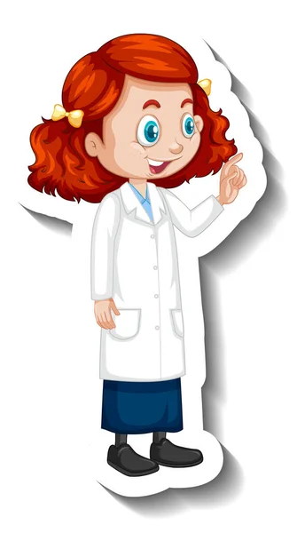 Cartoon Charakter Aufkleber Mit Einem Mädchen Wissenschaftskleid Illustration — Stockvektor