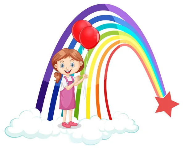 一个拿着带有彩虹图解的气球的女孩 — 图库矢量图片