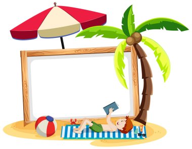 Beyaz arkaplan illüstrasyonunda izole edilmiş boş afiş içeren Summer Beach teması