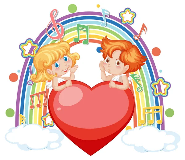 Cupid Couple Cloud Melody Symbols Rainbow Illustration — Stock Vector