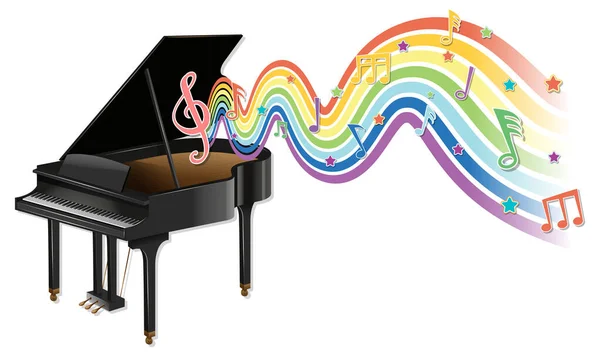 Piano Com Símbolos Melódicos Ilustração Onda Arco Íris — Vetor de Stock