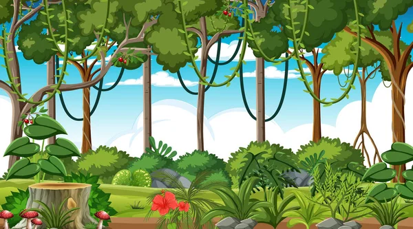 Bosque Durante Día Paisaje Escena Ilustración — Vector de stock