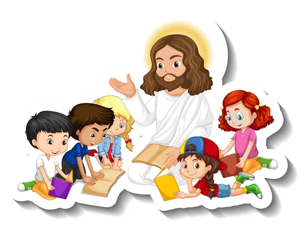 Иисус Христос Детской Групповой Наклейкой Белом Фоне — стоковый вектор