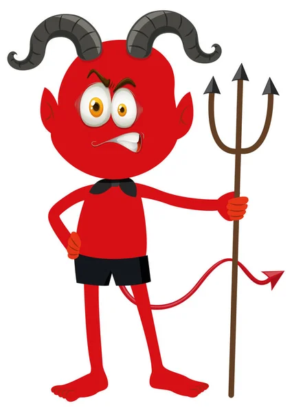 Personaje Dibujos Animados Diablo Rojo Con Ilustración Expresión Facial — Vector de stock