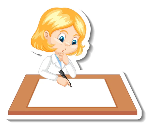 女の子で科学者服を書く上の空の机のイラスト — ストックベクタ