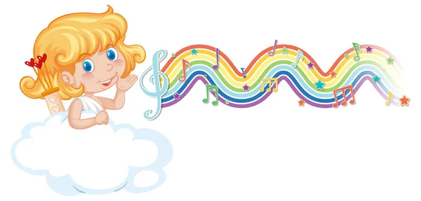 Cupido Meisje Met Melodie Symbolen Regenboog Golf Illustratie — Stockvector