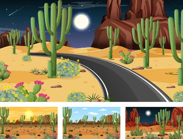 Verschillende Scènes Met Woestijn Bos Landschap Illustratie — Stockvector