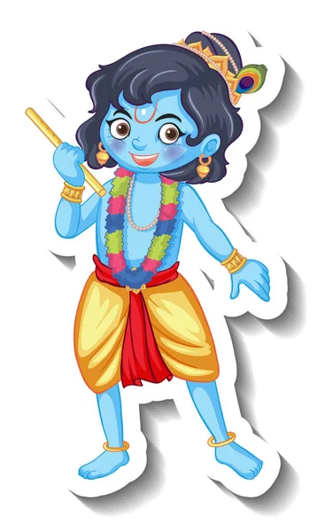 Lord Krishna Kid Cartoon Character Sticker Illustration — Stock Vector