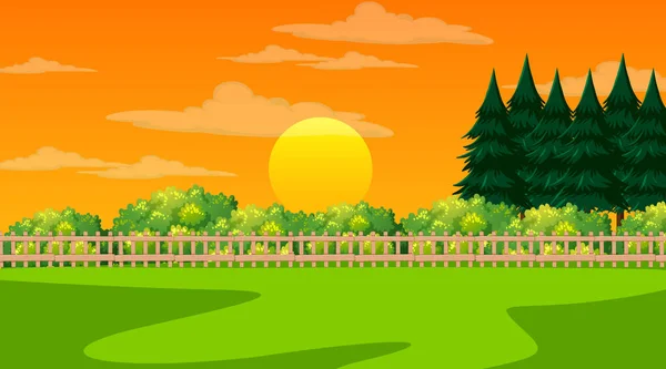 Escena Paisaje Blanco Del Parque Natural Atardecer Ilustración — Vector de stock