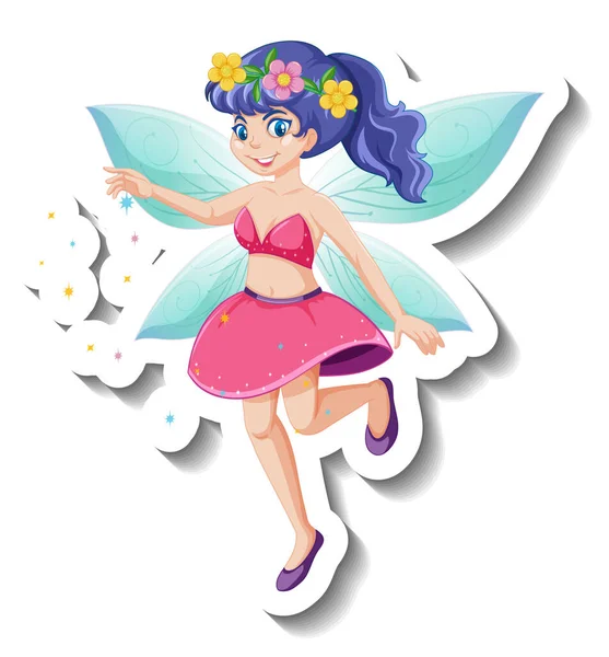 Sticker Template Beautiful Fairy Cartoon Character Illustration — Stock Vector