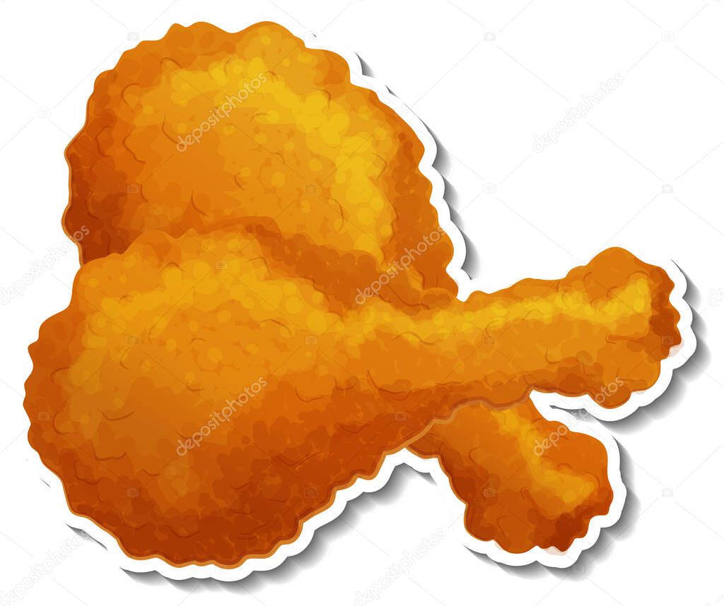 Fried chicken sticker on white background illustration
