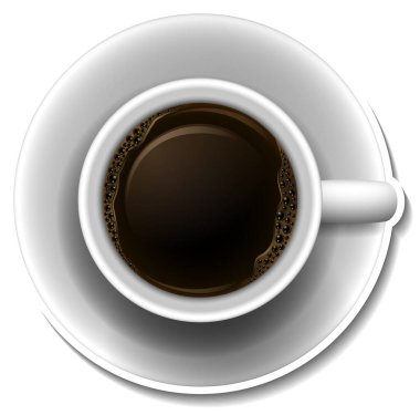 Bir fincan sıcak kahve illüstrasyonunun üst görüntüsü