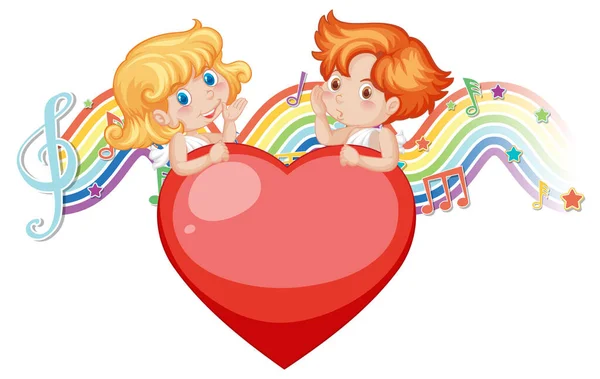 Casal Personagem Anjo Cupido Com Símbolos Melódicos Ilustração Arco Íris —  Vetores de Stock