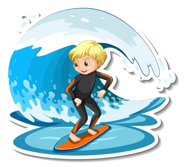 Sticker Ontwerp Met Een Meisje Surfplank Geïsoleerde Illustratie — Stockvector