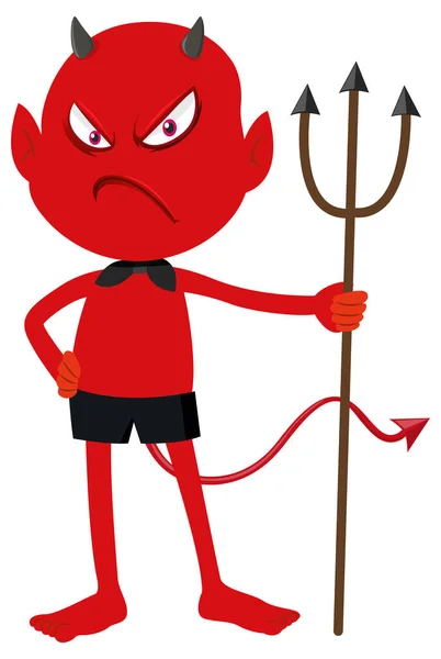 Een Rode Duivel Cartoon Karakter Met Gezichtsuitdrukking Illustratie — Stockvector