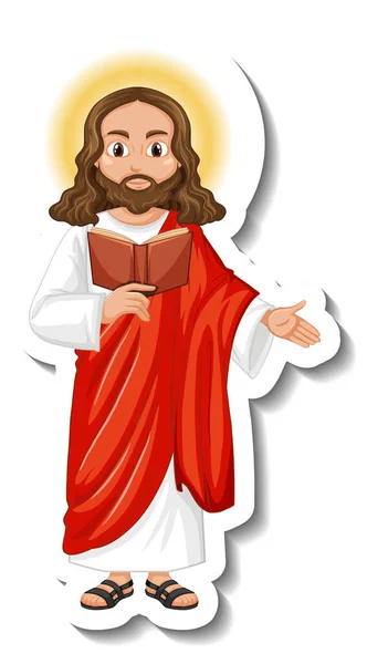 Jezus Christus Tekenfilm Karakter Sticker Witte Achtergrond Illustratie — Stockvector