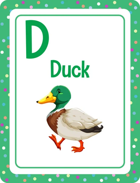 Alphabet Flashcard Letter Duck Illustration — Stock Vector