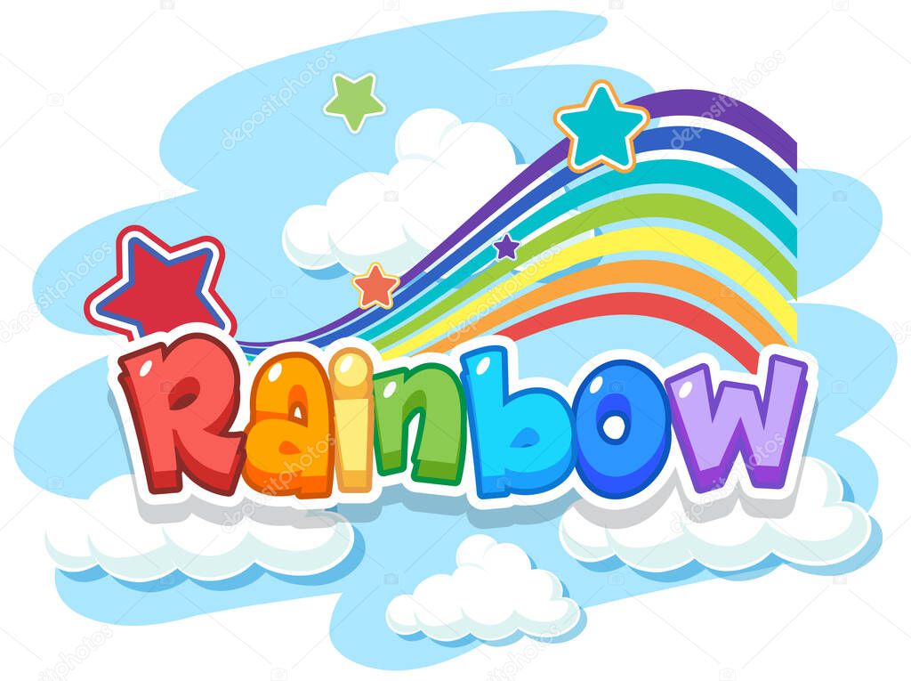 Rainbow word logo in the sky illustration