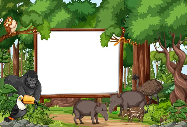Blank Banner Rainforest Scene Wild Animals Illustration — Stock Vector