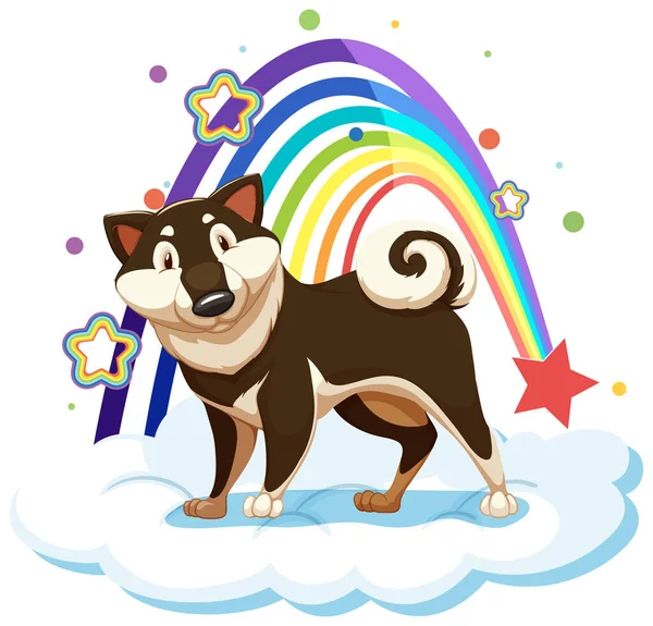 Leuke Hond Wolk Met Regenboog Illustratie — Stockvector