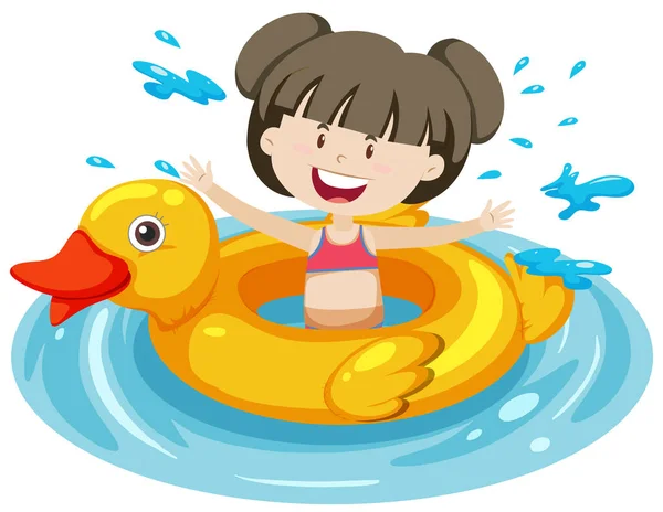 Linda Chica Con Anillo Natación Pato Ilustración Aislada Agua — Archivo Imágenes Vectoriales