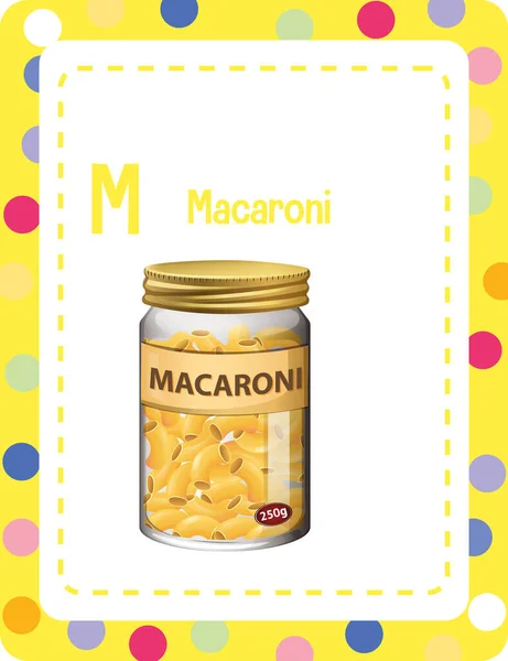 Flashcard Alfabet Dengan Huruf Untuk Ilustrasi Macaroni - Stok Vektor