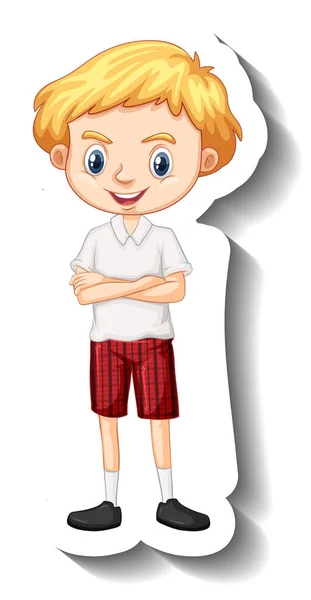 Een Jongen Student Uniform Cartoon Karakter Sticker Illustratie — Stockvector