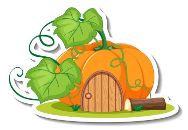 Şirin bir balkabağı eviyle izole edilmiş bir etiket şablonu