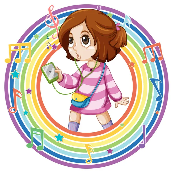 Girl Rainbow Frame Melody Symbols Illustration — Stock Vector