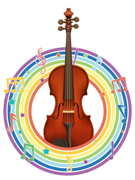 Скрипка Радужной Круглой Рамке Иллюстрацией Символов Мелодии — стоковый вектор
