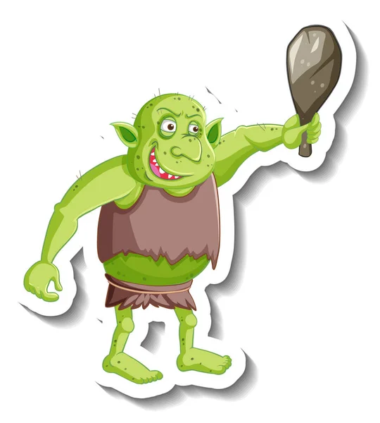 Duende Verde Troll Desenho Animado Personagem Adesivo Ilustração — Vetor de Stock