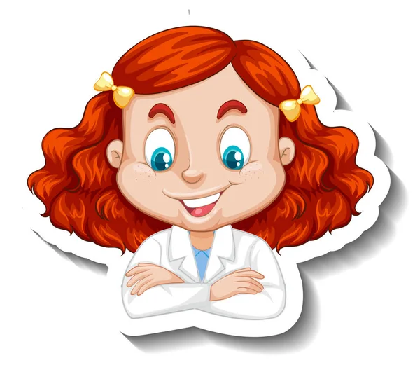 Portrait Girl Science Gown Cartoon Character Sticker Illustration — Stock Vector