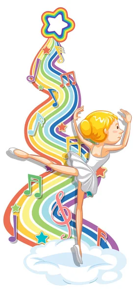 Ballerina Met Melodie Symbolen Regenboog Golf Illustratie — Stockvector