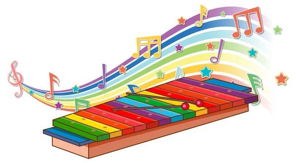 Xilofono Con Simboli Melodici Sull Illustrazione Delle Onde Arcobaleno — Vettoriale Stock