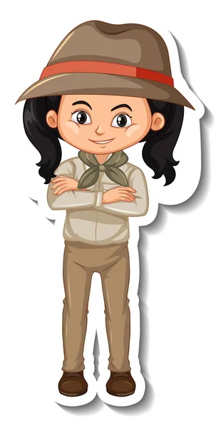 Girl Safari Outfit Cartoon Character Sticker Illustration — Stock Vector