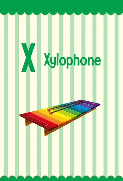 Xylophone Illüstrasyonu Için Harfli Alfabe Bellek Kartı — Stok Vektör