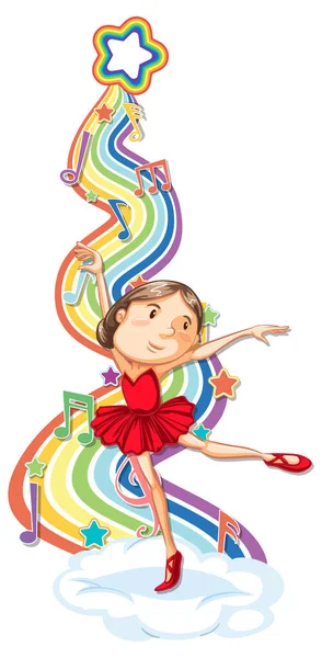 Bailarina Com Símbolos Melódicos Ilustração Onda Arco Íris —  Vetores de Stock