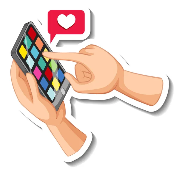 Hand Holding Smartphone Heart Emoji Icon White Background Illustration — Stock Vector