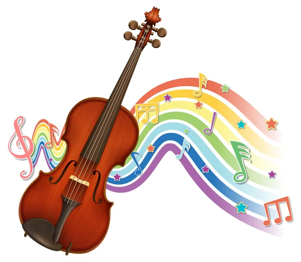 Violon Avec Symboles Mélodiques Sur Illustration Des Ondes Arc Ciel — Image vectorielle