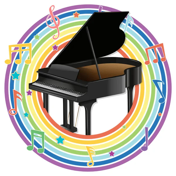 Piano Arc Ciel Cadre Rond Avec Illustration Symboles Mélodiques — Image vectorielle
