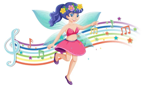 Cute Fairy Cartoon Character Melody Rainbow Wave Illustration — Stock Vector