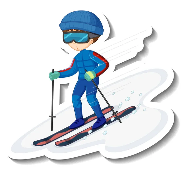 スキー漫画のキャラクターステッカーイラストを演じる少年 — ストックベクタ