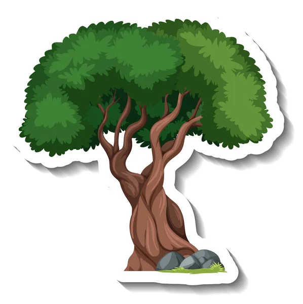 Uma Árvore Com Pedra Desenho Animado Etiqueta Ilustração —  Vetores de Stock