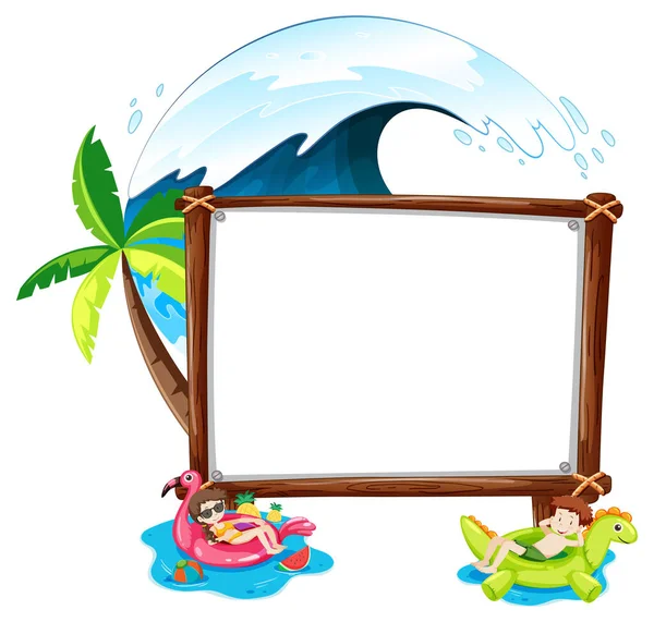 Zomer Strand Thema Met Lege Banner Geïsoleerd Witte Achtergrond Illustratie — Stockvector