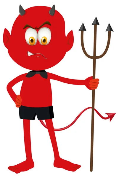 Personaje Dibujos Animados Diablo Rojo Con Ilustración Expresión Facial — Vector de stock