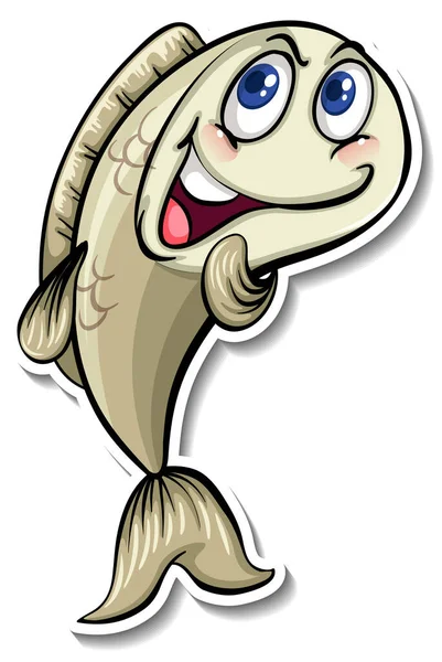 Szczęśliwy Ryba Kreskówka Charakter Naklejka Ilustracja — Wektor stockowy