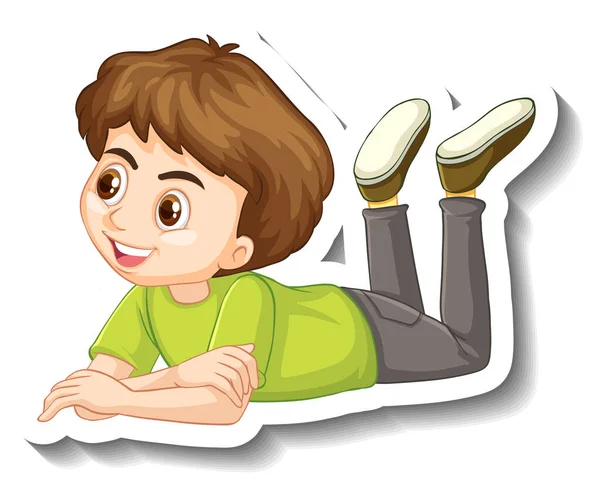 Boy Laying Pose Cartoon Character Sticker Illustration — Stock Vector